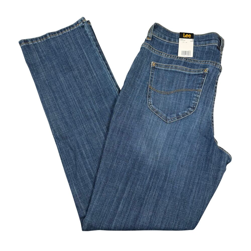 Lee Relaxed Fit Straight Leg Jeans Women's 12 Long 34x33 Mid Rise Medium Wash